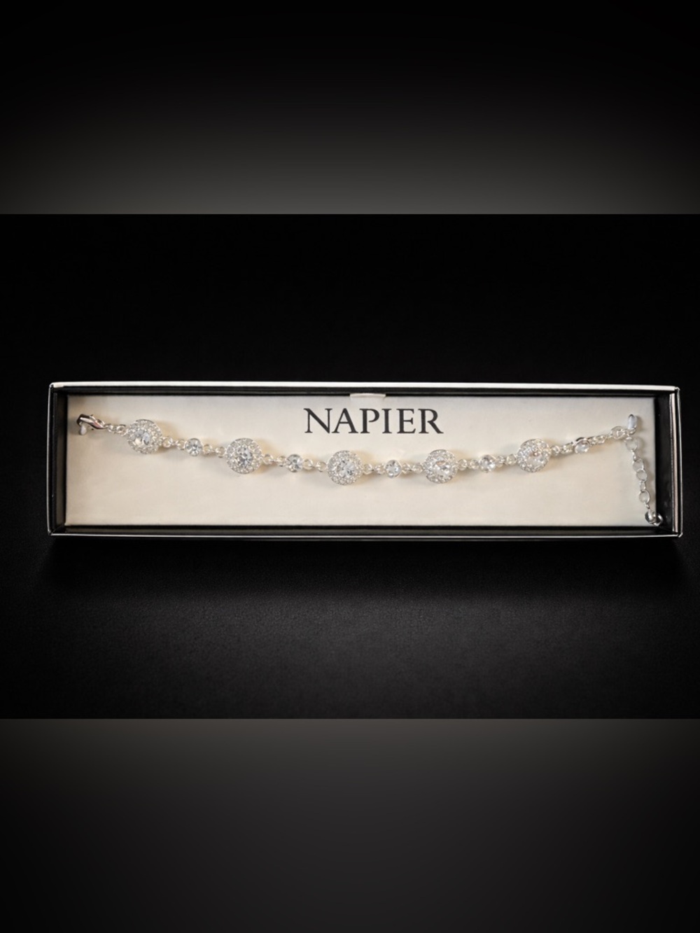 Napier Silver Clear Crystal Round Link Bracelet